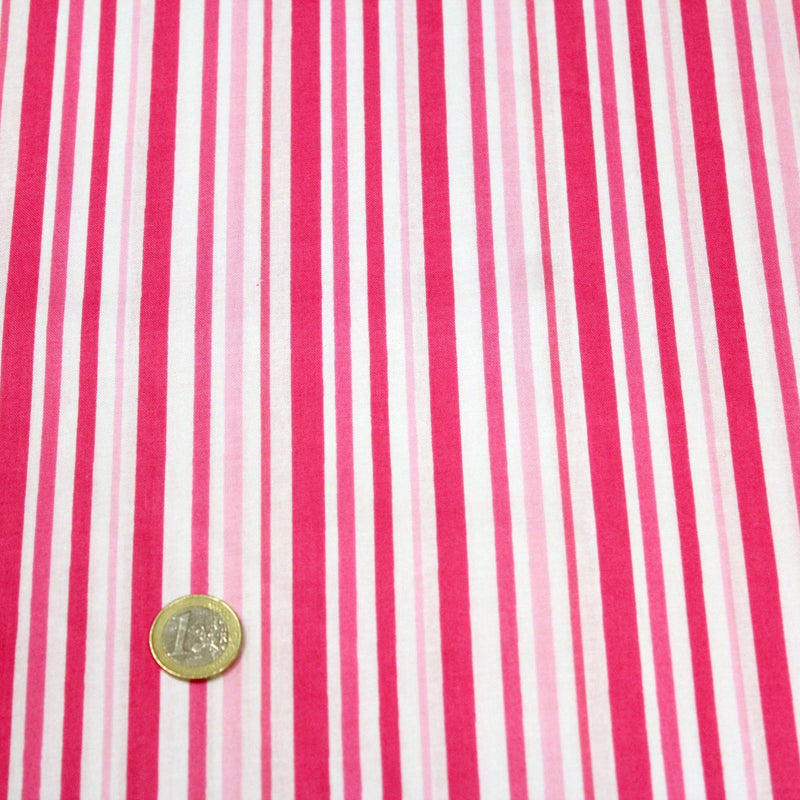 Tissu cotonnade aux rayures roses, fuchsia et blanches - TissusPapi.com