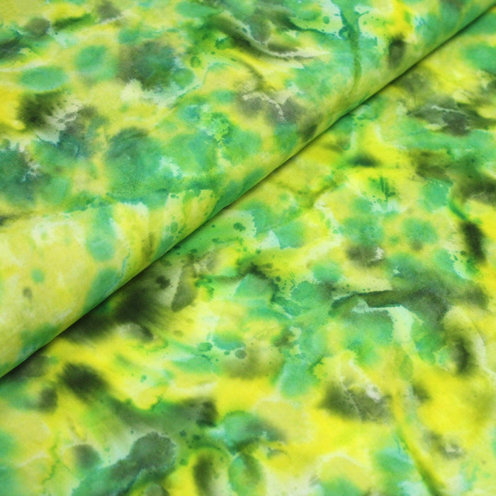 Tissu de coton Batik traditionnel faux-uni vert jaune et blanc - tissuspapi