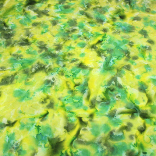 Tissu de coton Batik traditionnel faux-uni vert jaune et blanc