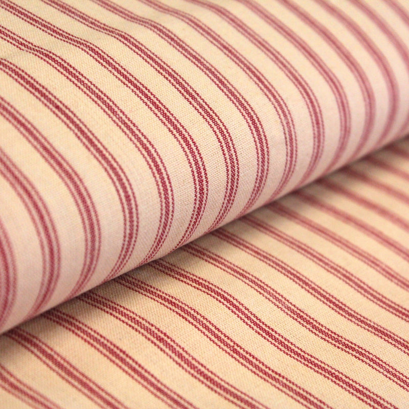 Tissu cotonnade, crème à rayures rouges - TissusPapi.com