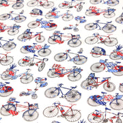 Tissu de coton aux petits vélos tricolores bleus blancs rouges, fond écru - Oeko - Tex - TissusPapi.com