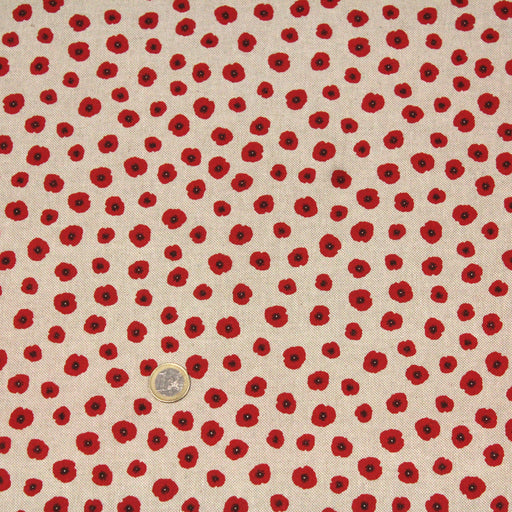 Tissu de coton façon lin AGATHE aux petits coquelicots rouges - Oeko-Tex