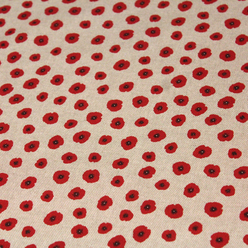 Tissu de coton façon lin AGATHE aux petits coquelicots rouges - Oeko-Tex - tissuspapi