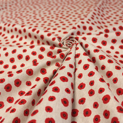 Tissu de coton façon lin AGATHE aux petits coquelicots rouges - Oeko-Tex