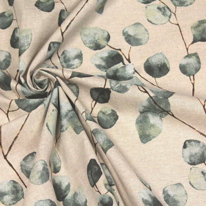 Tissu de coton façon lin aux feuilles d'eucalyptus - Oeko-Tex