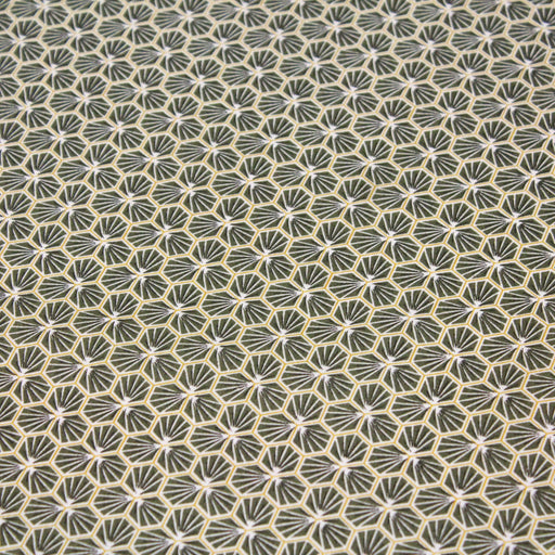 Tissu de coton motif traditionnel japonais géométrique KIKKO vert kaki - Oeko-Tex