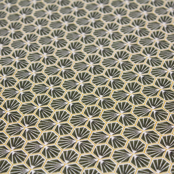 Tissu de coton motif traditionnel japonais géométrique KIKKO vert kaki - Oeko-Tex