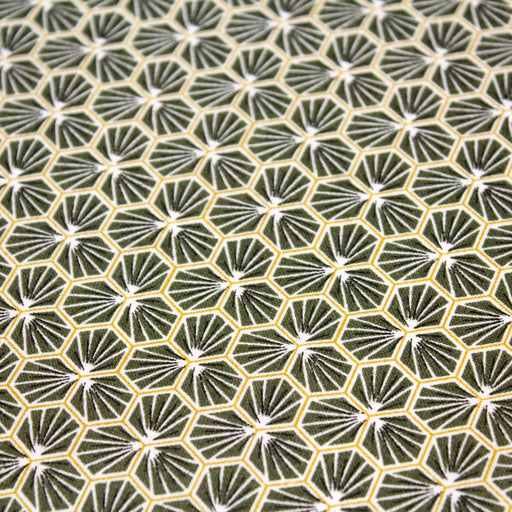 Tissu de coton motif traditionnel japonais géométrique KIKKO vert kaki - Oeko-Tex - tissuspapi