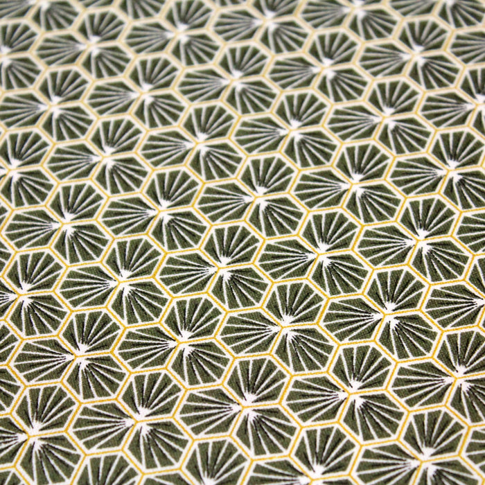 Tissu de coton motif traditionnel japonais géométrique KIKKO vert kaki - Oeko-Tex - tissuspapi
