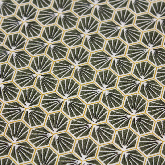 Tissu de coton motif traditionnel japonais géométrique KIKKO vert kaki - Oeko-Tex
