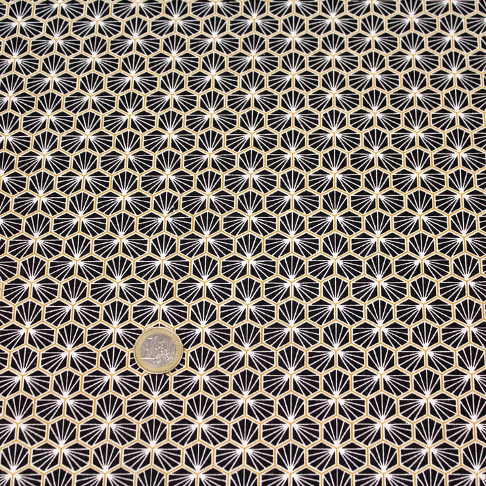 Tissu de coton motif traditionnel japonais géométrique KIKKO noir - Oeko-Tex