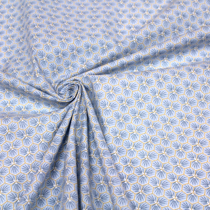 Tissu de coton motif traditionnel japonais géométrique KIKKO bleu ciel - Oeko-Tex
