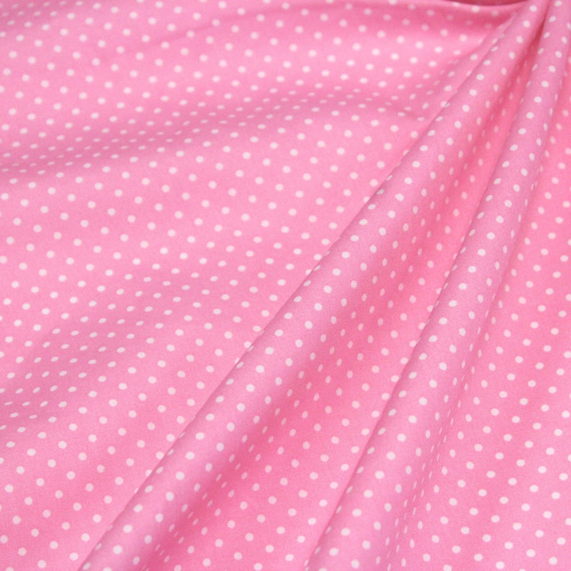 Tissu popeline de coton rose à pois blancs - COLLECTION POLKA DOT - Oeko - Tex - TissusPapi.com