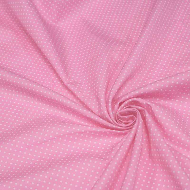 Tissu popeline de coton rose à pois blancs - COLLECTION POLKA DOT - Oeko - Tex - TissusPapi.com