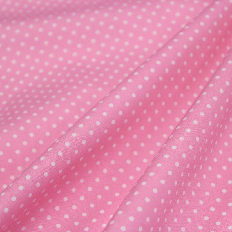Tissu popeline de coton rose à pois blancs - COLLECTION POLKA DOT - Oeko - Tex - TissusPapi.com