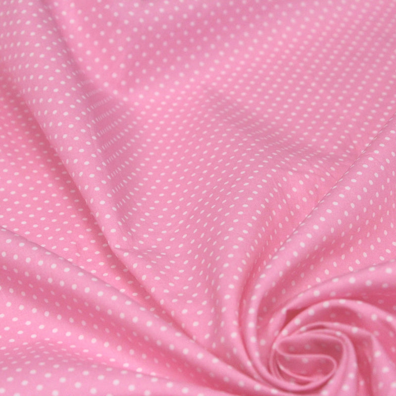 Tissu popeline de coton rose à pois blancs - COLLECTION POLKA DOT - Oeko - Tex - TissusPapi.com