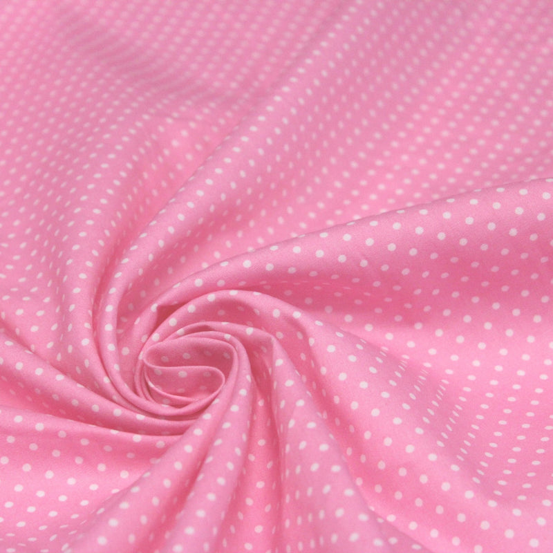 Tissu popeline de coton rose à pois blancs - COLLECTION POLKA DOT - Oeko - Tex - TissusPapi.com