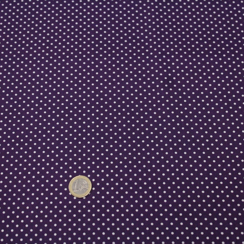 Tissu popeline de coton violet aubergine à pois blancs - COLLECTION POLKA DOT - Oeko - Tex - TissusPapi.com