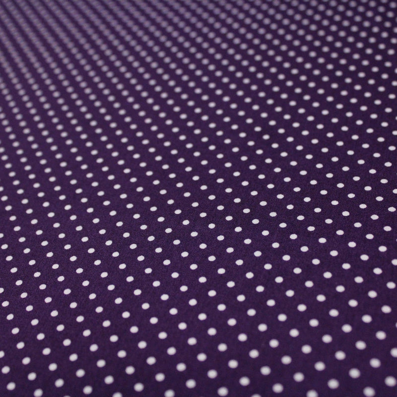 Tissu popeline de coton violet aubergine à pois blancs - COLLECTION POLKA DOT - Oeko - Tex - TissusPapi.com