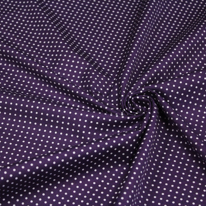 Tissu popeline de coton violet aubergine à pois blancs - COLLECTION POLKA DOT - Oeko - Tex - TissusPapi.com