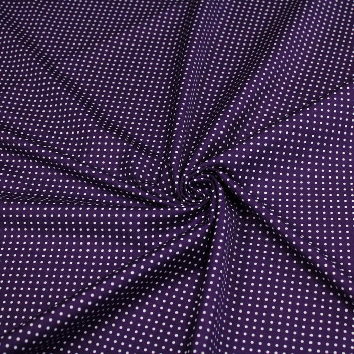 Tissu popeline de coton violet aubergine à pois blancs - COLLECTION POLKA DOT - Oeko-Tex