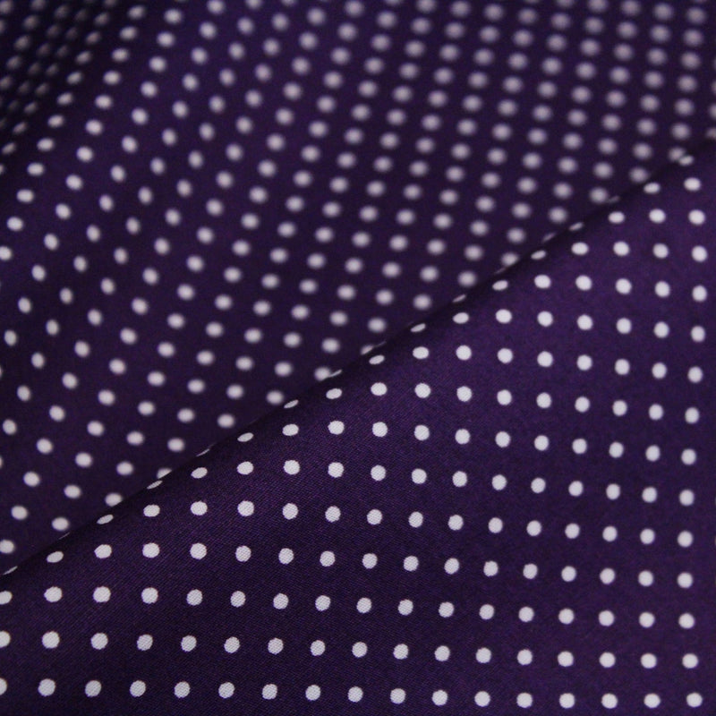 Tissu popeline de coton violet aubergine à pois blancs - COLLECTION POLKA DOT - Oeko - Tex - TissusPapi.com