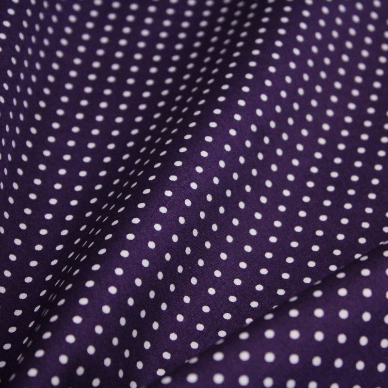Tissu popeline de coton violet aubergine à pois blancs - COLLECTION POLKA DOT - Oeko - Tex - TissusPapi.com