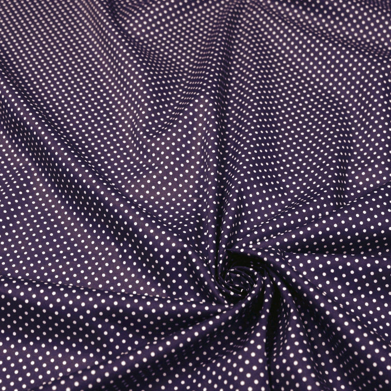 Tissu popeline de coton violet aubergine à pois blancs - COLLECTION POLKA DOT - Oeko - Tex - TissusPapi.com