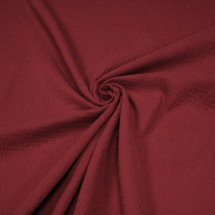 Tissu double gaze de coton gaufrée rouge grenat - Oeko-Tex - tissuspapi