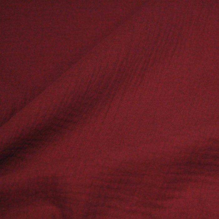 Tissu double gaze de coton gaufrée rouge grenat - Oeko-Tex