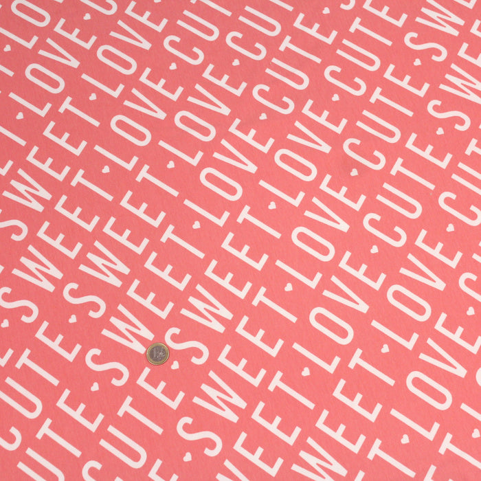 Tissu molleton de coton corail SWEET LOVE CUTE - Oeko-Tex