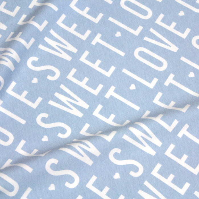 Tissu molleton de coton bleu ciel SWEET LOVE CUTE - Oeko-Tex