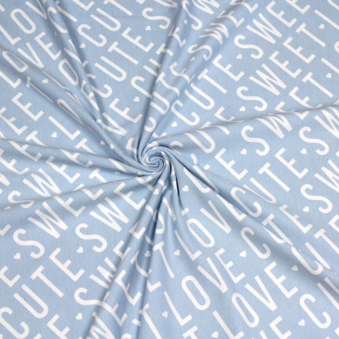 Tissu molleton de coton bleu ciel SWEET LOVE CUTE - Oeko-Tex