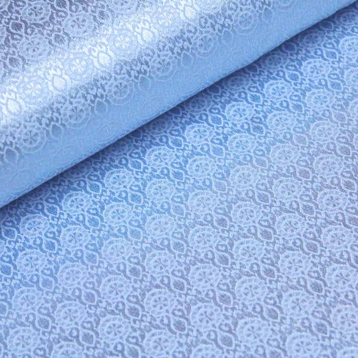 Tissu damassé de coton bleu ciel - tissuspapi