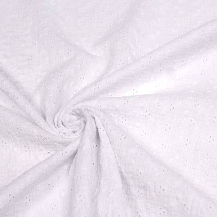 Tissu double gaze de coton gaufrée blanche et broderie anglaise - COLLECTION ADÈLE - Oeko-Tex