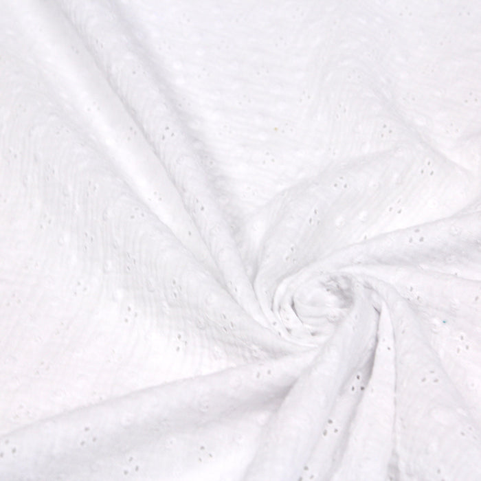 Tissu double gaze de coton gaufrée blanche et broderie anglaise - COLLECTION ADÈLE - Oeko-Tex