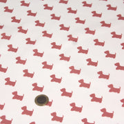 Tissu popeline de coton aux petits chiens vieux rose, fond blanc - TissusPapi.com
