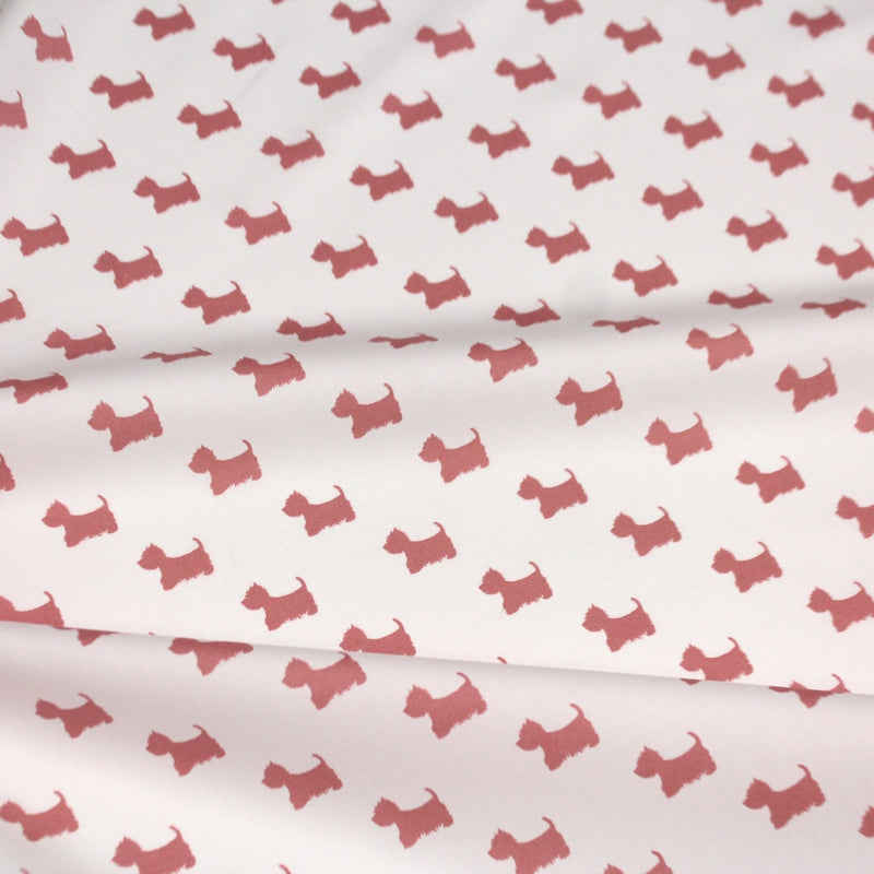 Tissu popeline de coton aux petits chiens vieux rose, fond blanc - TissusPapi.com