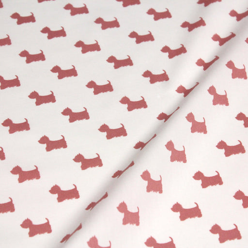 Tissu popeline de coton aux petits chiens vieux rose, fond blanc - Oeko-Tex - tissuspapi