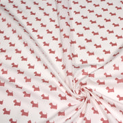 Tissu popeline de coton aux petits chiens vieux rose, fond blanc - TissusPapi.com