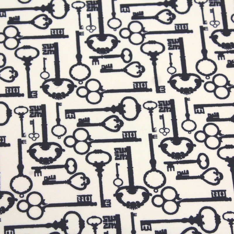 Tissu popeline de coton aux clefs vintage bleu marine, fond écru - TissusPapi.com