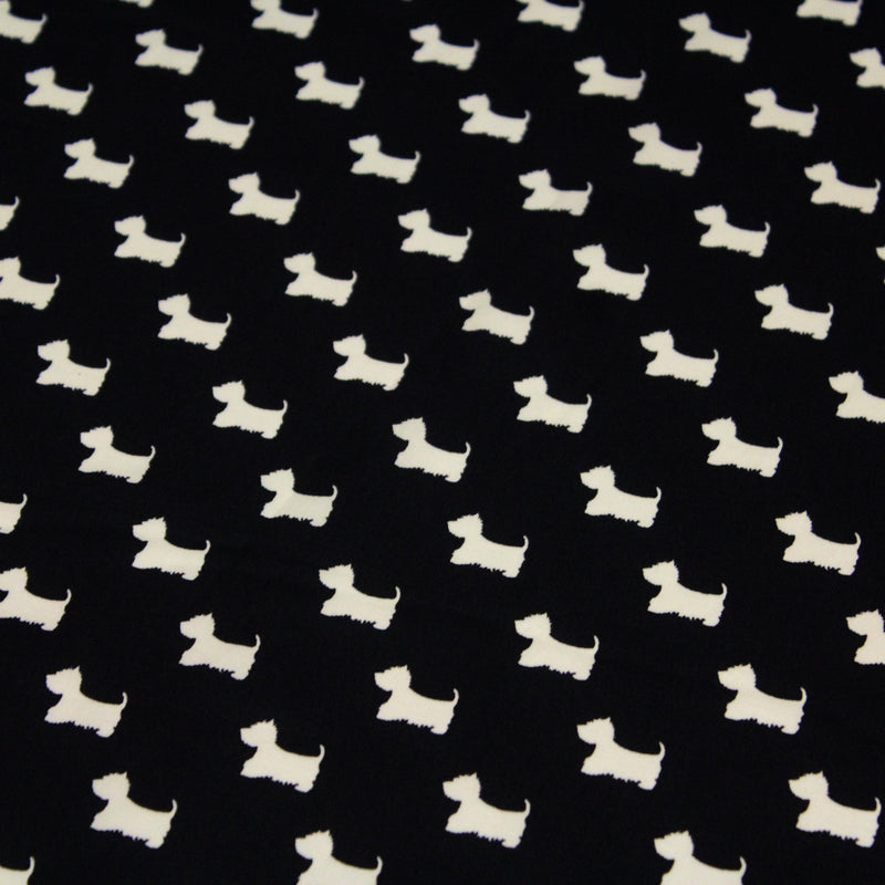 Tissu popeline de coton aux petits chiens blancs, fond noir - TissusPapi.com