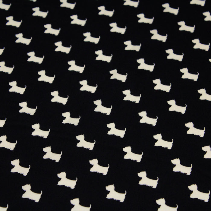 Tissu popeline de coton aux petits chiens blancs, fond noir - Oeko-Tex