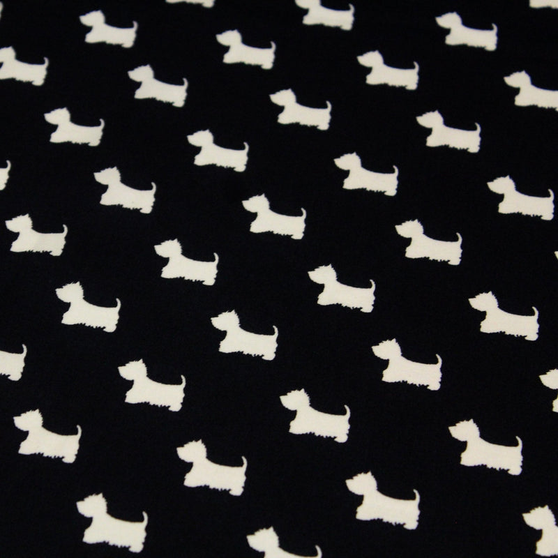Tissu popeline de coton aux petits chiens blancs, fond noir - TissusPapi.com