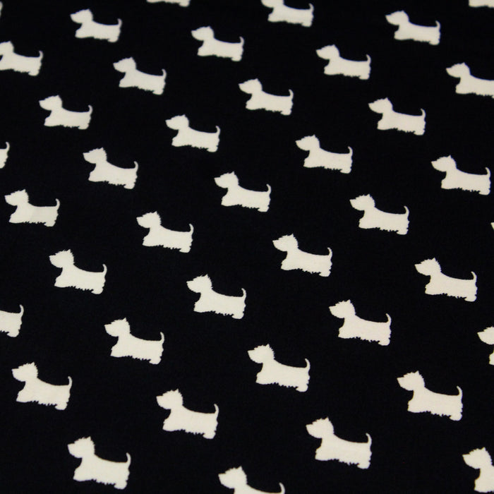 Tissu popeline de coton aux petits chiens blancs, fond noir - Oeko-Tex