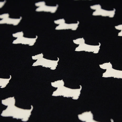 Tissu popeline de coton aux petits chiens blancs, fond noir - Oeko-Tex