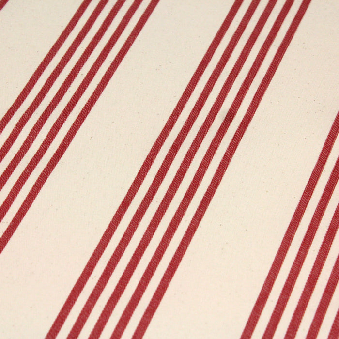 Tissu toile à matelas de coton LE TOUQUET aux rayures rouges, fond écru - tissuspapi