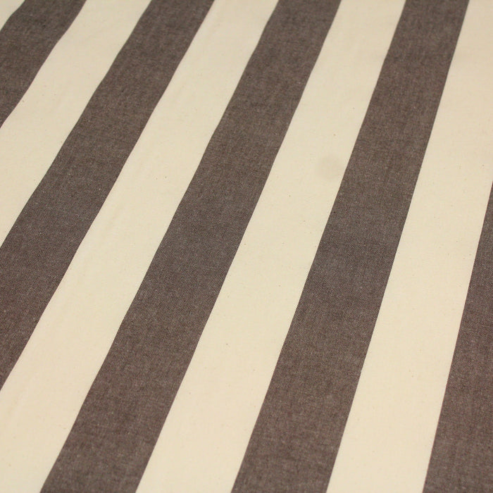 Tissu toile transat de coton HONFLEUR aux rayures marron & écrues - Fabrication française