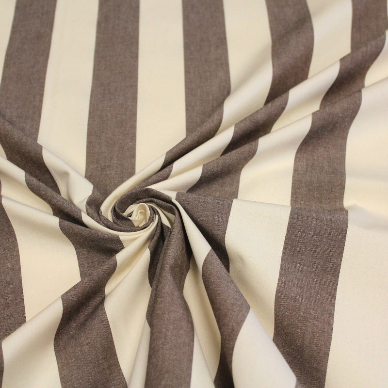 Tissu toile transat de coton HONFLEUR aux rayures marron & écrues - Fabrication française - TissusPapi.com