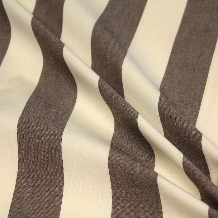 Tissu toile transat de coton HONFLEUR aux rayures marron & écrues - Fabrication française
